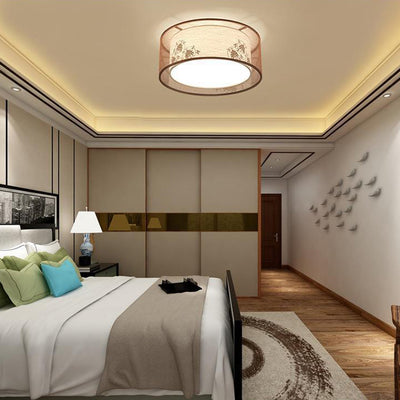 Plafonnier à montage encastré en fer avec motif de fleurs rondes carrées chinoises traditionnelles, tissu 3/5 lumières pour chambre à coucher 