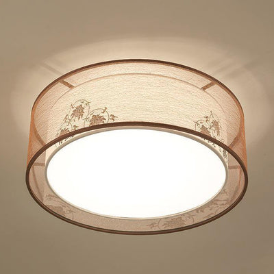 Plafonnier à montage encastré en fer avec motif de fleurs rondes carrées chinoises traditionnelles, tissu 3/5 lumières pour chambre à coucher 