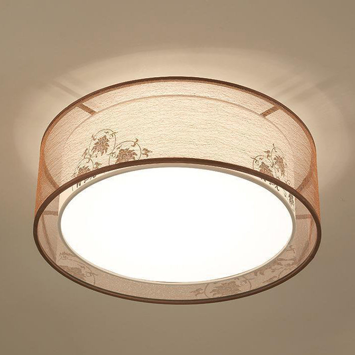Plafonnier à montage encastré en fer avec motif de fleurs rondes carrées chinoises traditionnelles, tissu 3/5 lumières pour chambre à coucher 