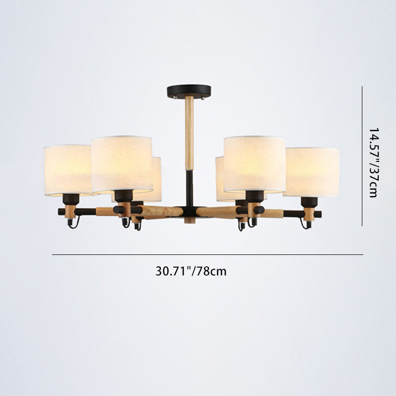 Contemporáneo Nórdico Forma de Tambor Tela Madera 6-Luces Araña Para Sala de Estar 