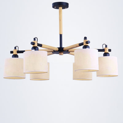 Contemporáneo Nórdico Forma de Tambor Tela Madera 6-Luces Araña Para Sala de Estar 