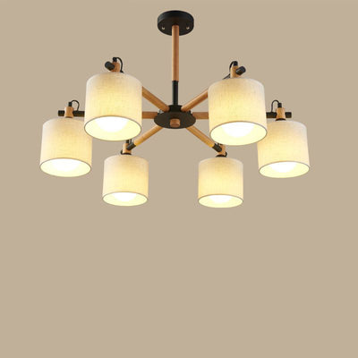 Contemporáneo Nórdico Forma de Tambor Tela Madera 6-Luces Araña Para Sala de Estar 