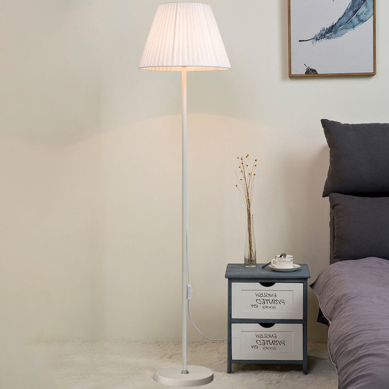 Modern Minimalist Drum Pleated Shape Iron Fabric 1-Light Standing Floor Lamp For Bedroom