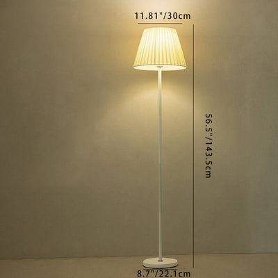 Modern Minimalist Drum Pleated Shape Iron Fabric 1-Light Standing Floor Lamp For Bedroom