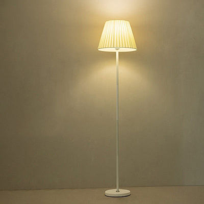 Modern Minimalist Drum Pleated Shape Iron Fabric 1-Light Standing Floor Lamp For Bedroom