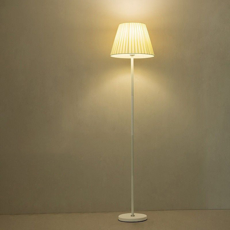 Modern Minimalist Drum Pleated Shape Iron Fabric 1-Light Standing Floor Lamp For Bedroom