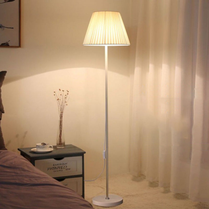 Modern Minimalist Drum Pleated Shape Iron Fabric 1-Light Standing Floor Lamp For Bedroom
