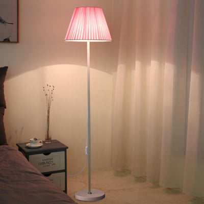 Modern Minimalist Drum Pleated Shape Iron Fabric 1-Light Standing Floor Lamp For Bedroom