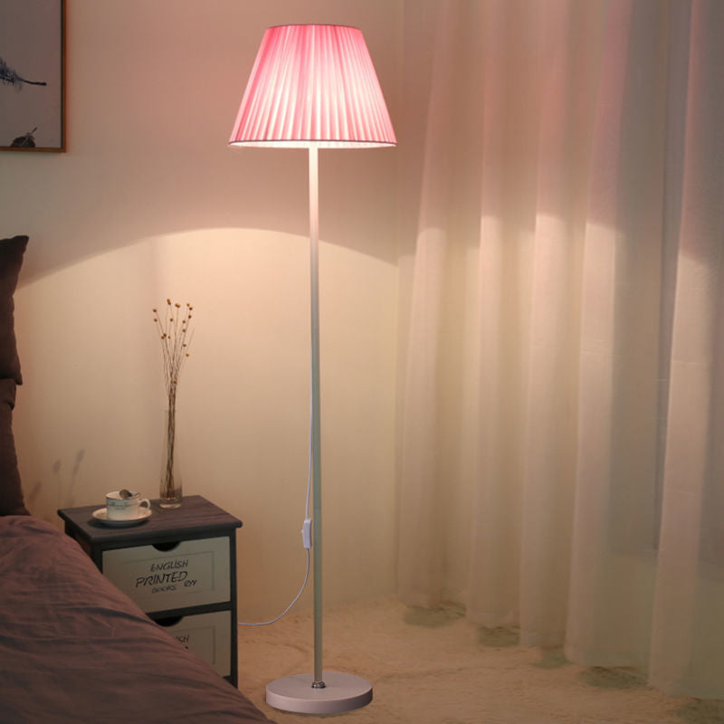 Modern Minimalist Drum Pleated Shape Iron Fabric 1-Light Standing Floor Lamp For Bedroom