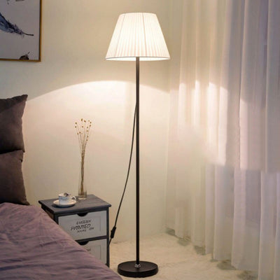 Modern Minimalist Drum Pleated Shape Iron Fabric 1-Light Standing Floor Lamp For Bedroom