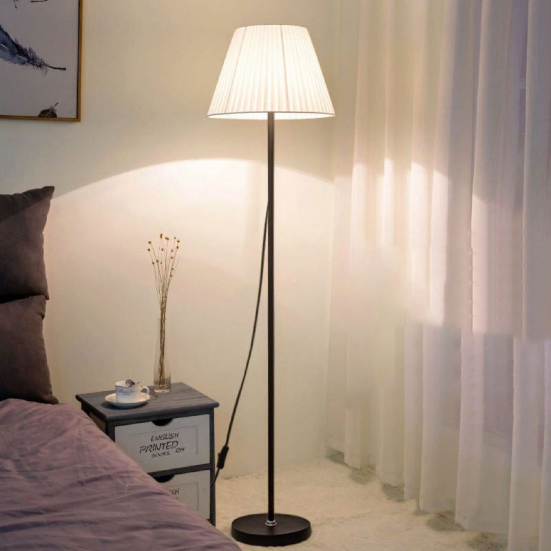 Modern Minimalist Drum Pleated Shape Iron Fabric 1-Light Standing Floor Lamp For Bedroom