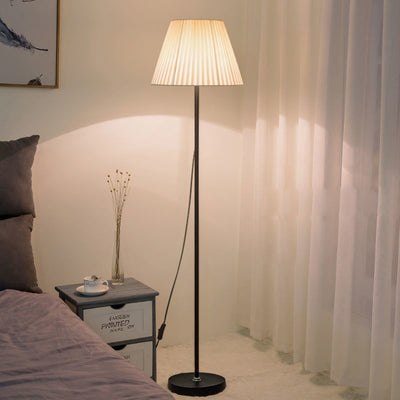 Modern Minimalist Drum Pleated Shape Iron Fabric 1-Light Standing Floor Lamp For Bedroom