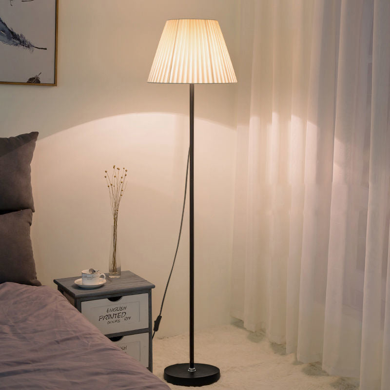 Modern Minimalist Drum Pleated Shape Iron Fabric 1-Light Standing Floor Lamp For Bedroom