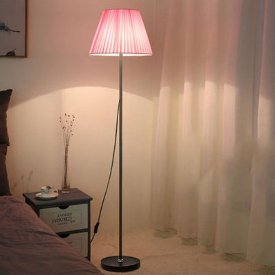 Modern Minimalist Drum Pleated Shape Iron Fabric 1-Light Standing Floor Lamp For Bedroom