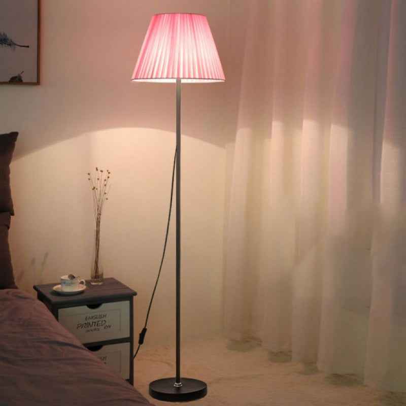Modern Minimalist Drum Pleated Shape Iron Fabric 1-Light Standing Floor Lamp For Bedroom