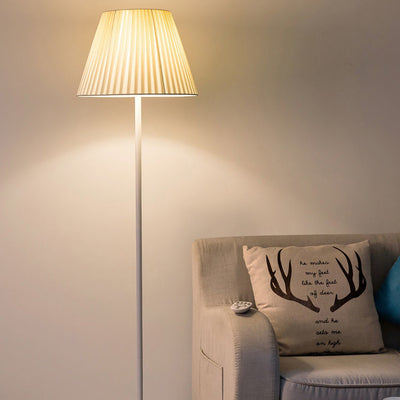 Modern Minimalist Drum Pleated Shape Iron Fabric 1-Light Standing Floor Lamp For Bedroom