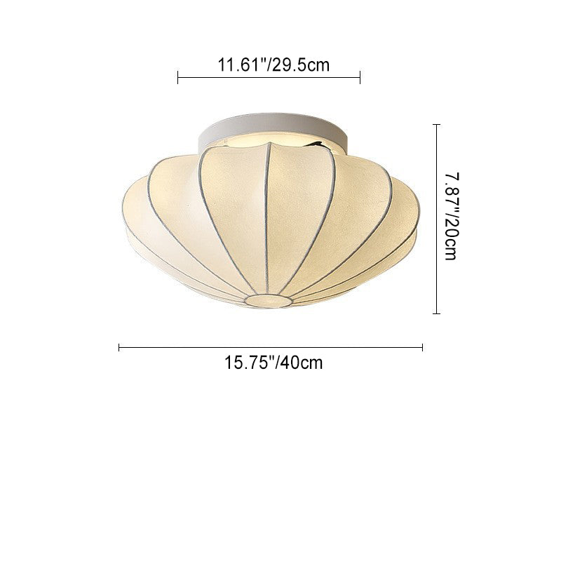 Forma de campana japonesa tradicional de metal y seda 1/3-Luz Semi-empotrada Montaje de techo para sala de estar 