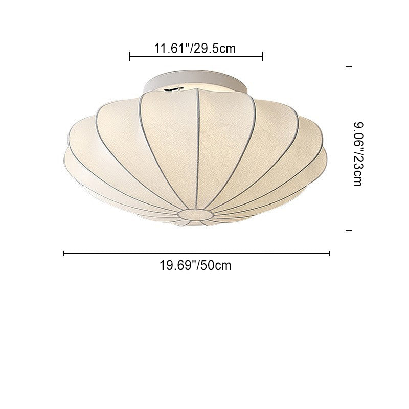 Forma de campana japonesa tradicional de metal y seda 1/3-Luz Semi-empotrada Montaje de techo para sala de estar 