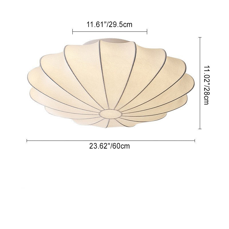Forma de campana japonesa tradicional de metal y seda 1/3-Luz Semi-empotrada Montaje de techo para sala de estar 