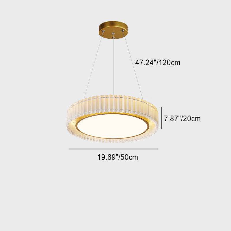 Lustres LED en fer moderne de luxe avec tissu rond plissé pour salon 