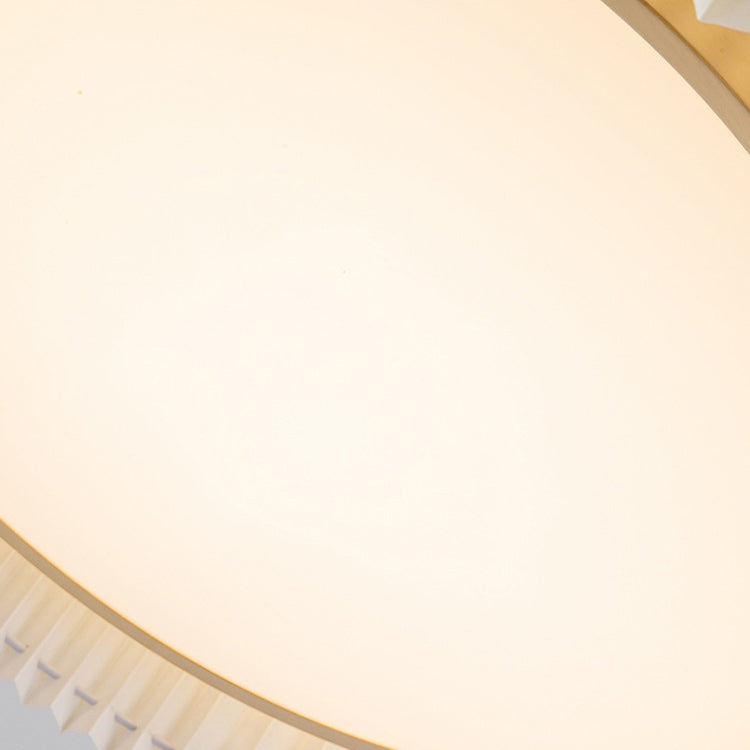 Modern Luxury Iron Fabric Round Pleated LED Flush Mount Ceiling Light For Living Room