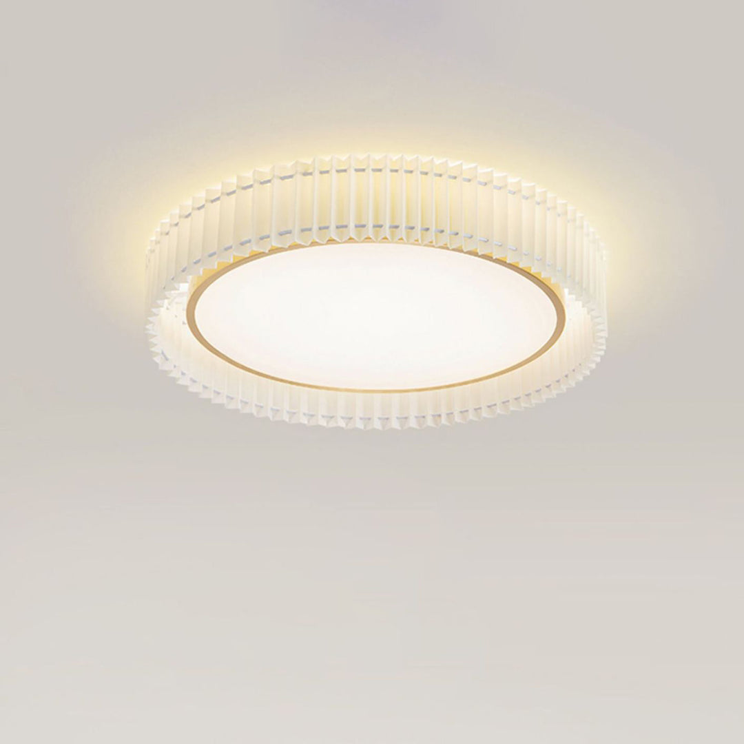Modern Luxury Iron Fabric Round Pleated LED Flush Mount Ceiling Light For Living Room