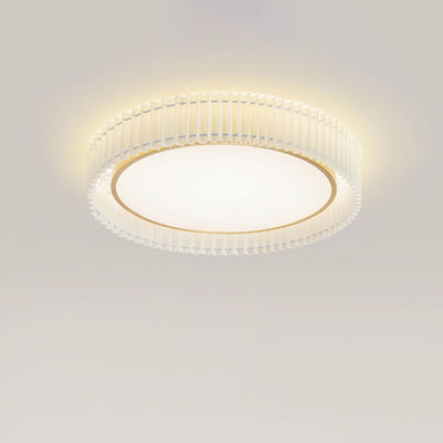 Modern Luxury Iron Fabric Round Pleated LED Flush Mount Ceiling Light For Living Room