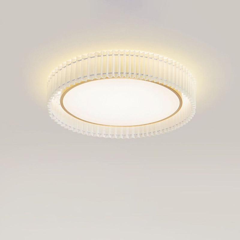 Modern Luxury Iron Fabric Round Pleated LED Flush Mount Ceiling Light For Living Room