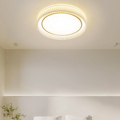 Modern Luxury Iron Fabric Round Pleated LED Flush Mount Ceiling Light For Living Room