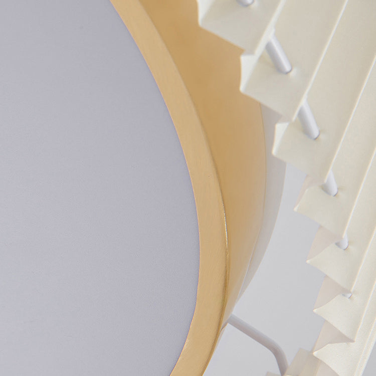 Modern Luxury Iron Fabric Round Pleated LED Flush Mount Ceiling Light For Living Room