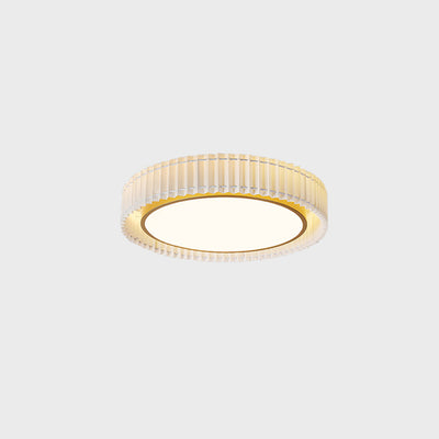 Modern Luxury Iron Fabric Round Pleated LED Flush Mount Ceiling Light For Living Room