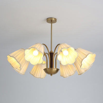 Traditioneller französischer Zweigblumenstoff Eisen Holz 5/6/8 -Licht Kronleuchter für Wohnzimmer 