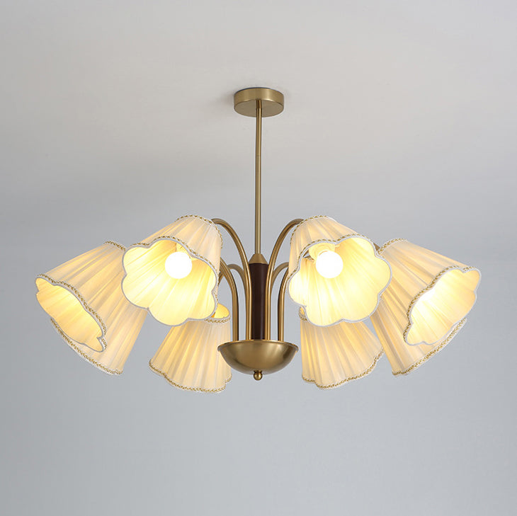 Traditioneller französischer Zweigblumenstoff Eisen Holz 5/6/8 -Licht Kronleuchter für Wohnzimmer 