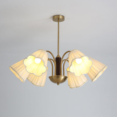 Traditioneller französischer Zweigblumenstoff Eisen Holz 5/6/8 -Licht Kronleuchter für Wohnzimmer 