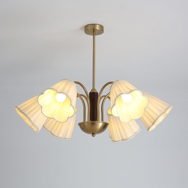 Traditioneller französischer Zweigblumenstoff Eisen Holz 5/6/8 -Licht Kronleuchter für Wohnzimmer 