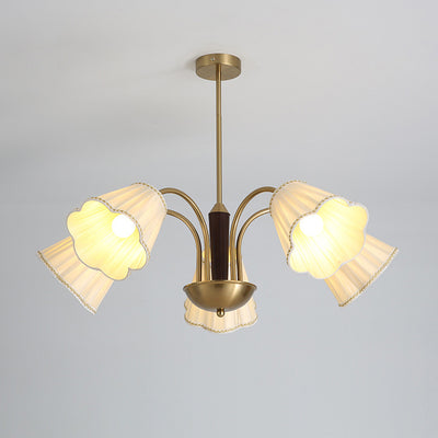 Traditioneller französischer Zweigblumenstoff Eisen Holz 5/6/8 -Licht Kronleuchter für Wohnzimmer 