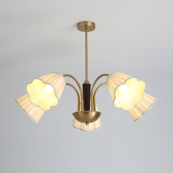 Traditioneller französischer Zweigblumenstoff Eisen Holz 5/6/8 -Licht Kronleuchter für Wohnzimmer 