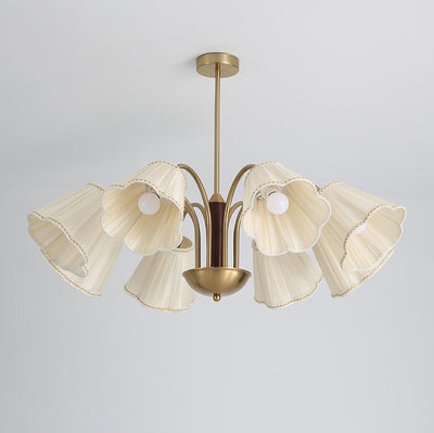 Traditioneller französischer Zweigblumenstoff Eisen Holz 5/6/8 -Licht Kronleuchter für Wohnzimmer 