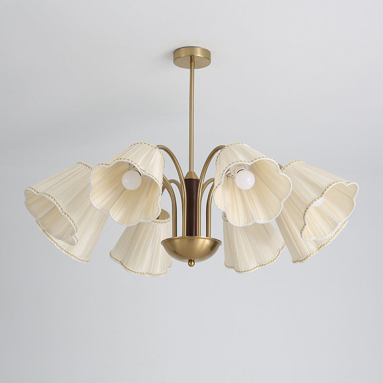 Traditioneller französischer Zweigblumenstoff Eisen Holz 5/6/8 -Licht Kronleuchter für Wohnzimmer 