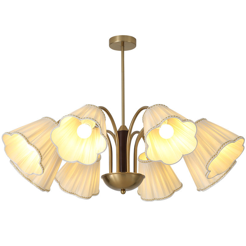 Traditioneller französischer Zweigblumenstoff Eisen Holz 5/6/8 -Licht Kronleuchter für Wohnzimmer 