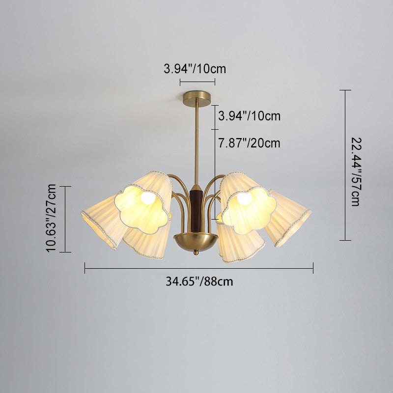 Traditioneller französischer Zweigblumenstoff Eisen Holz 5/6/8 -Licht Kronleuchter für Wohnzimmer 