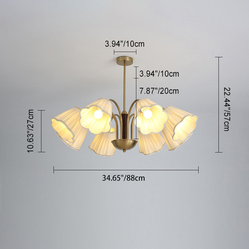 Traditioneller französischer Zweigblumenstoff Eisen Holz 5/6/8 -Licht Kronleuchter für Wohnzimmer 
