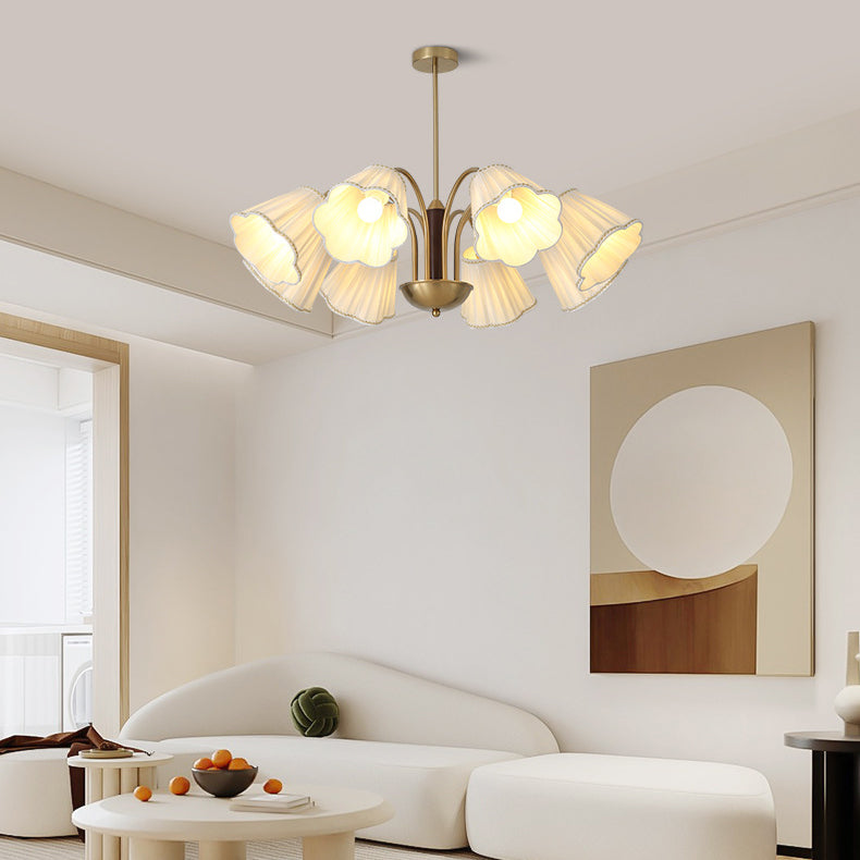 Traditioneller französischer Zweigblumenstoff Eisen Holz 5/6/8 -Licht Kronleuchter für Wohnzimmer 