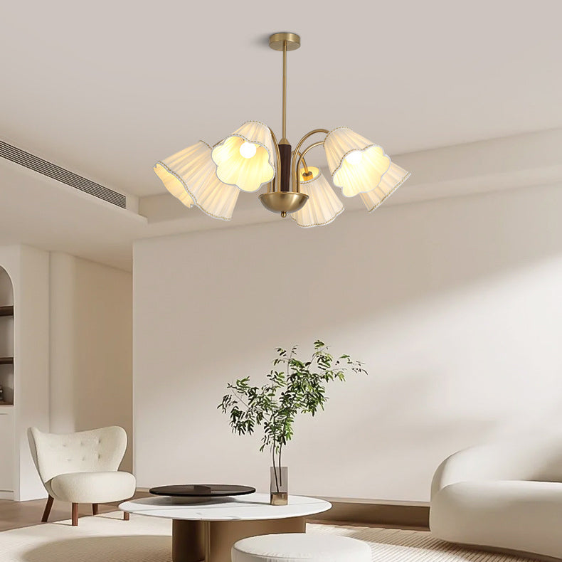Traditioneller französischer Zweigblumenstoff Eisen Holz 5/6/8 -Licht Kronleuchter für Wohnzimmer 