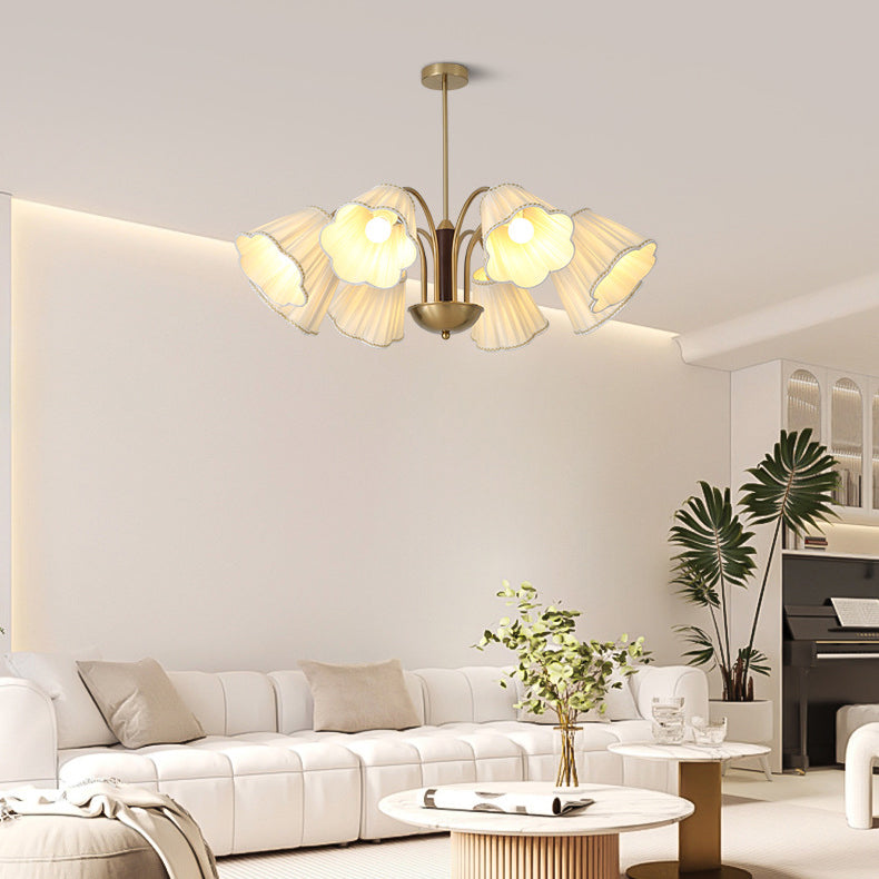 Traditioneller französischer Zweigblumenstoff Eisen Holz 5/6/8 -Licht Kronleuchter für Wohnzimmer 