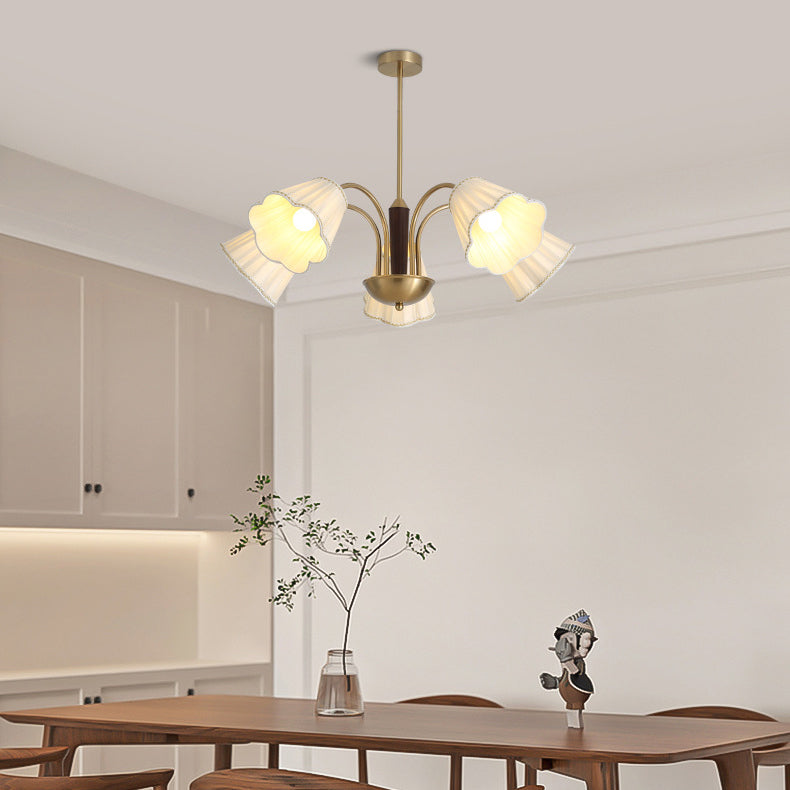 Traditioneller französischer Zweigblumenstoff Eisen Holz 5/6/8 -Licht Kronleuchter für Wohnzimmer 