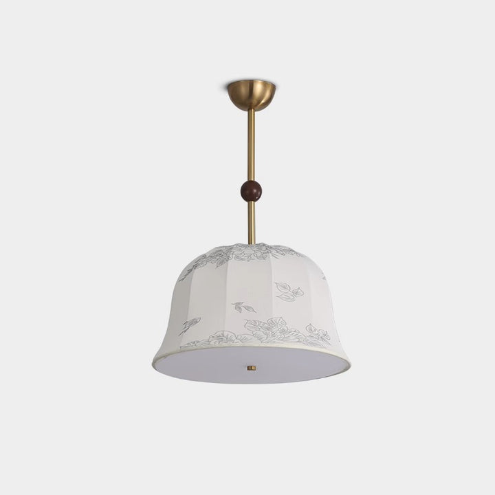 Lustres traditionnels chinois romantiques en tissu rayé texturé rond en fer et bois à 3 lumières pour salle à manger 