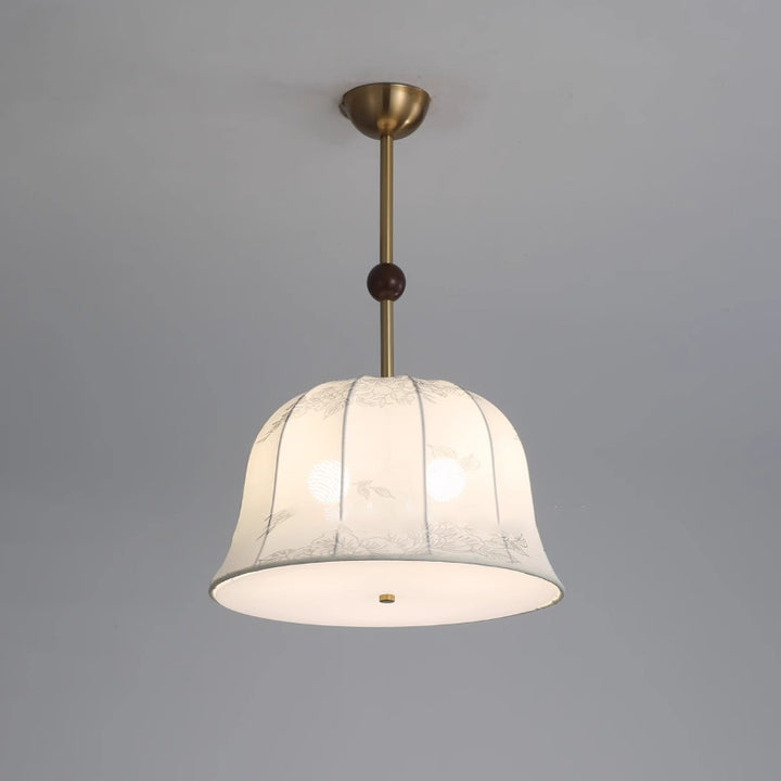 Lustres traditionnels chinois romantiques en tissu rayé texturé rond en fer et bois à 3 lumières pour salle à manger 