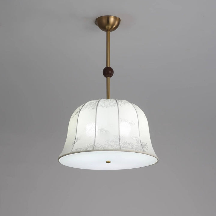 Lustres traditionnels chinois romantiques en tissu rayé texturé rond en fer et bois à 3 lumières pour salle à manger 