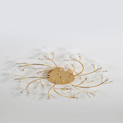 Contemporary Luxury Hardware Crystal Glass Flower Shade Spiral Branch 15/25/30-Light Flush Mount Ceiling Light For Bedroom